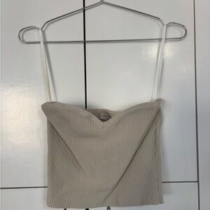 Babaton Ribbed V-Neck Cropped Camisole - Light Beige